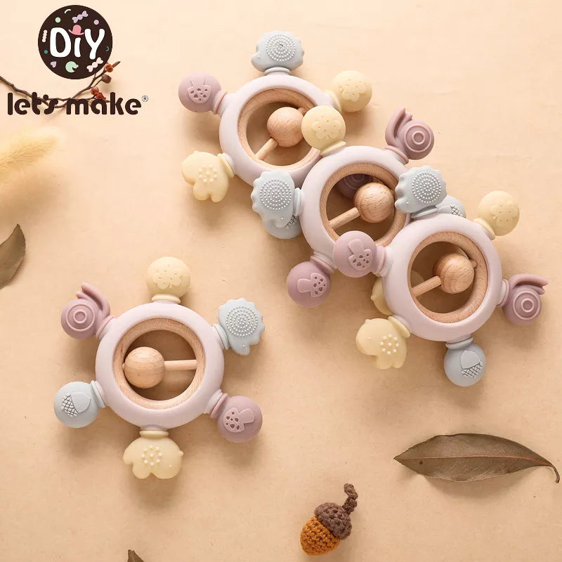 Let's Make 1PC Silicone Teether Baby Rudder Shape Wooden Teether Ring Kid Gift BPA Free Silicone Children Goods Kid Teething Toy