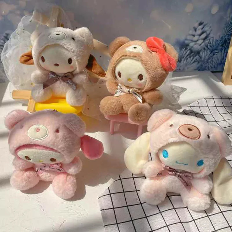 Sanrio Become A Bear Plush Keychain Cinnamoroll Anime Keychains Cute Girl 키링 Kawaii Room Decor Holiday Gifts Toys For Girls Baby